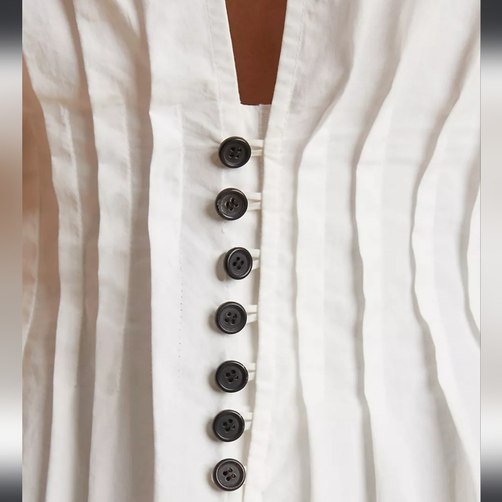 NWT$1,280 Khaite Westin Pintucked Seamed Cotton Poplin Top Sz 10 M - Picture 4 of 16